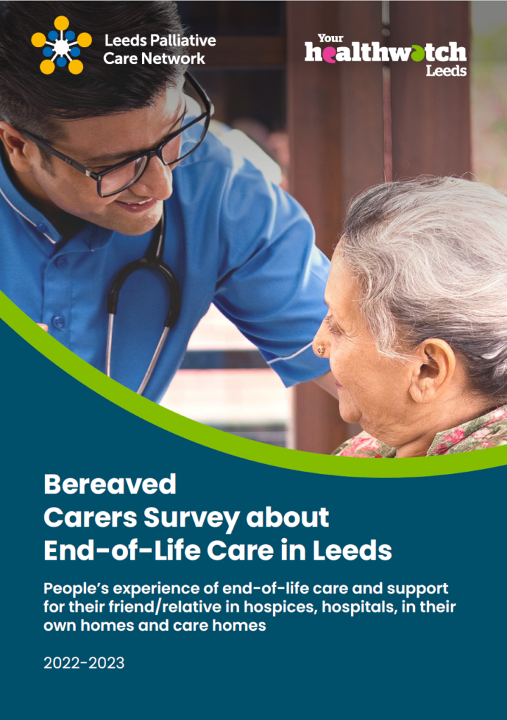 Cover of the bereaved carers report 2022 to 2023 about End-of-life care in Leeds.