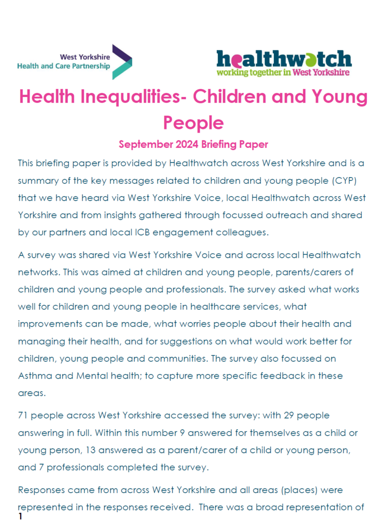 The Health Inequalities children and young people briefing paper.