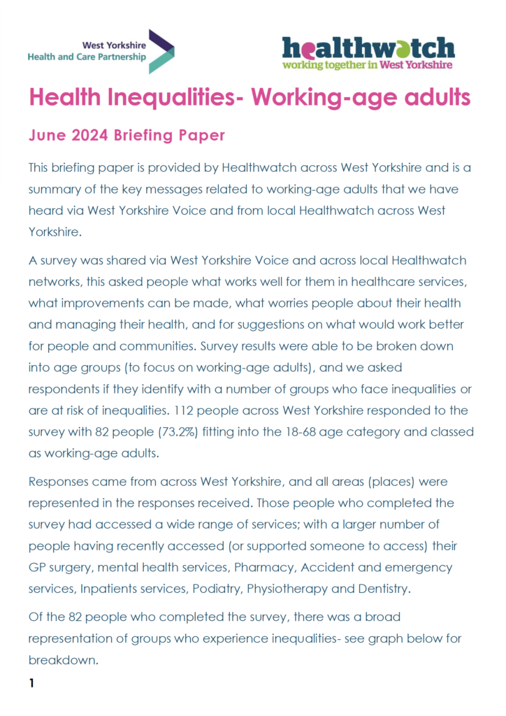 Health inequalities working age adults briefing paper.