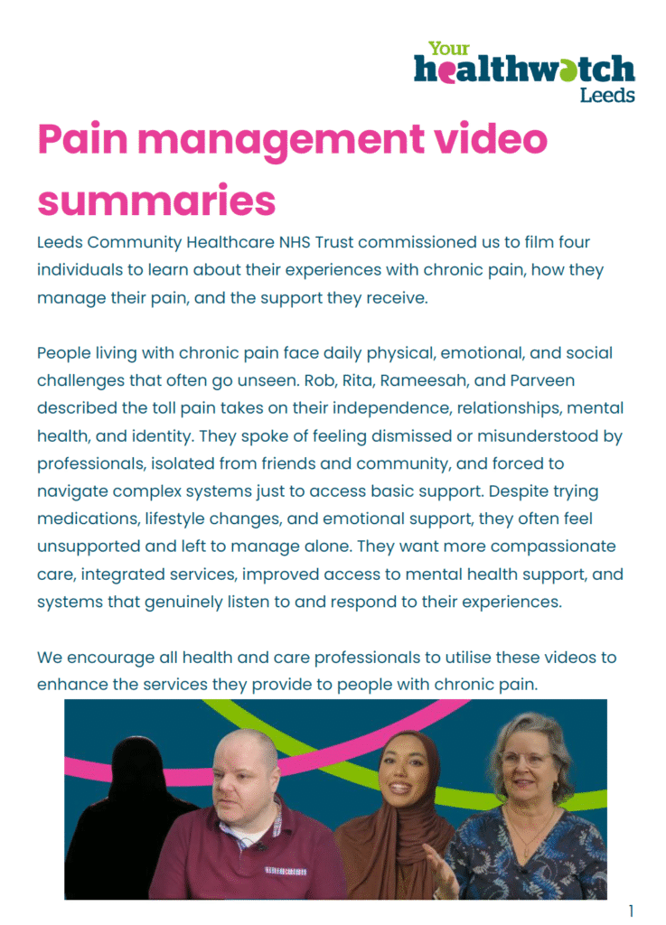 First page of the pain management video summaries document.