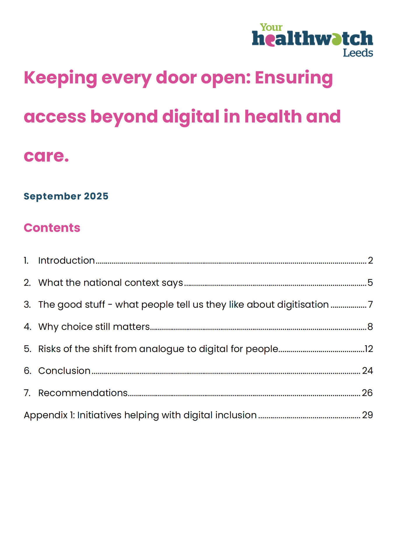 First page of the briefing paper titled Keeping every door open: Ensuring access beyond digital in health and care.