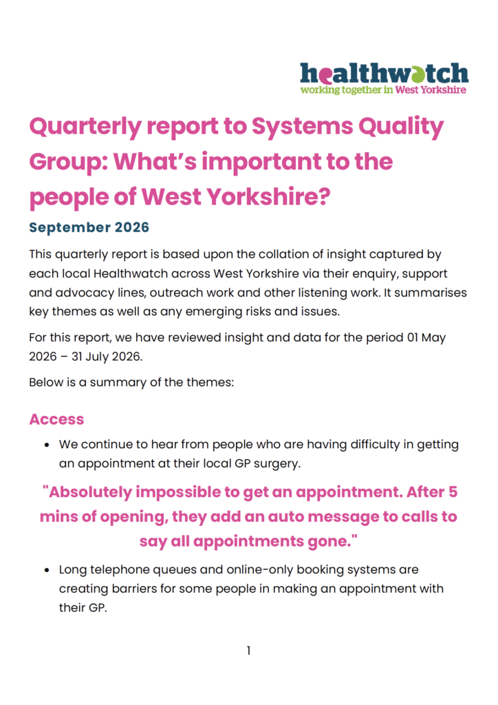 Quarterly report to System Quality Group September 2026 Cover